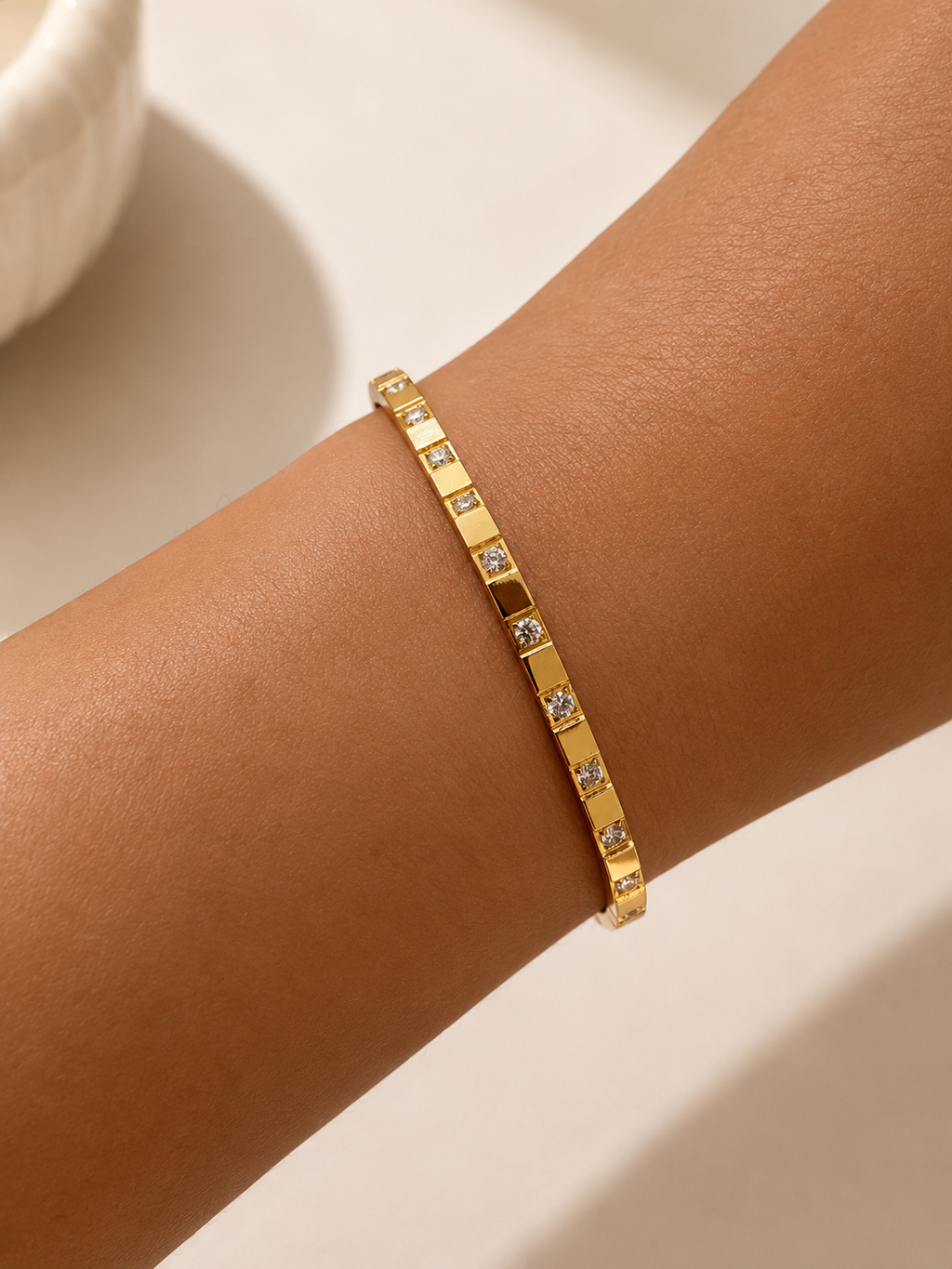 Gold Bangle with Crystal