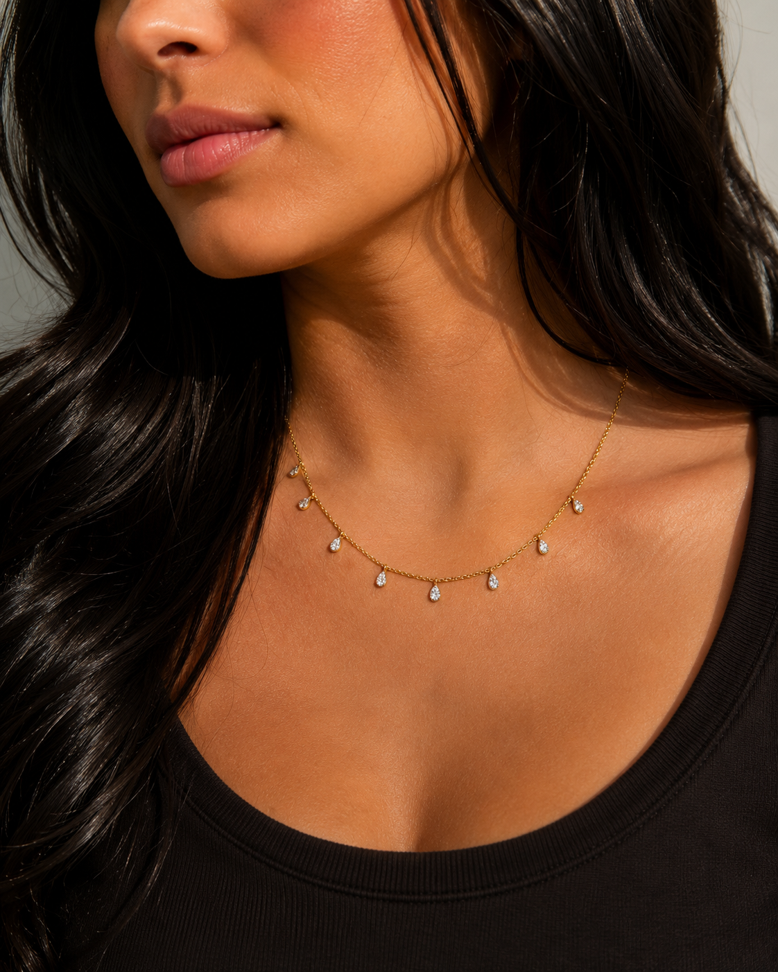 Dainty Crystal  Rain Drop Necklace