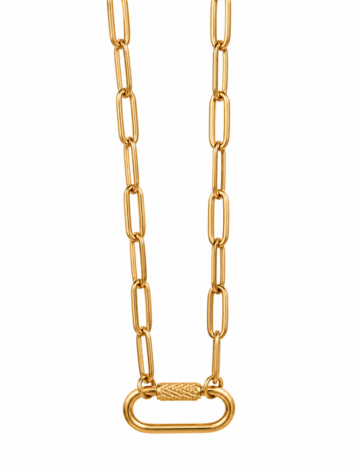 Lock Charm Gold Paper Clip Chain