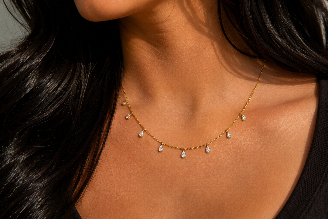 Dainty Crystal  Rain Drop Necklace
