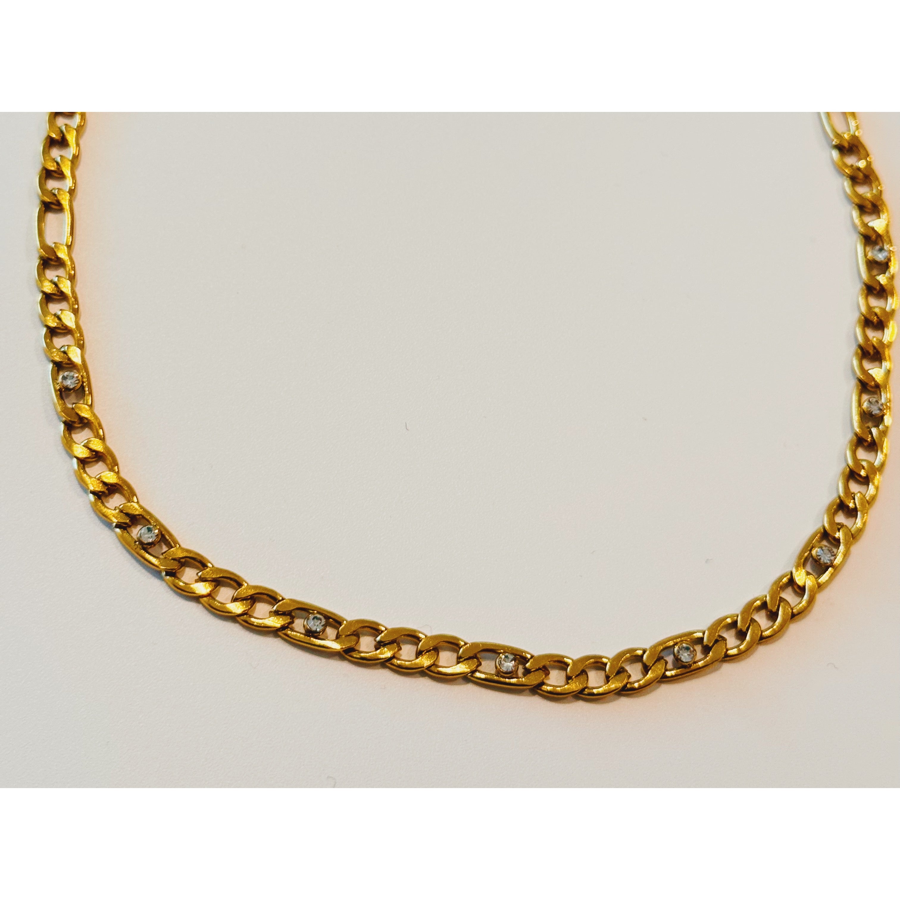 Gold Crystal Curb Chain Necklace
