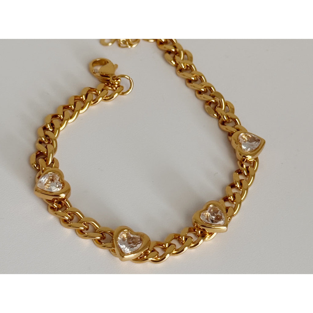 Gold Heart Crystal Chain Bracelet