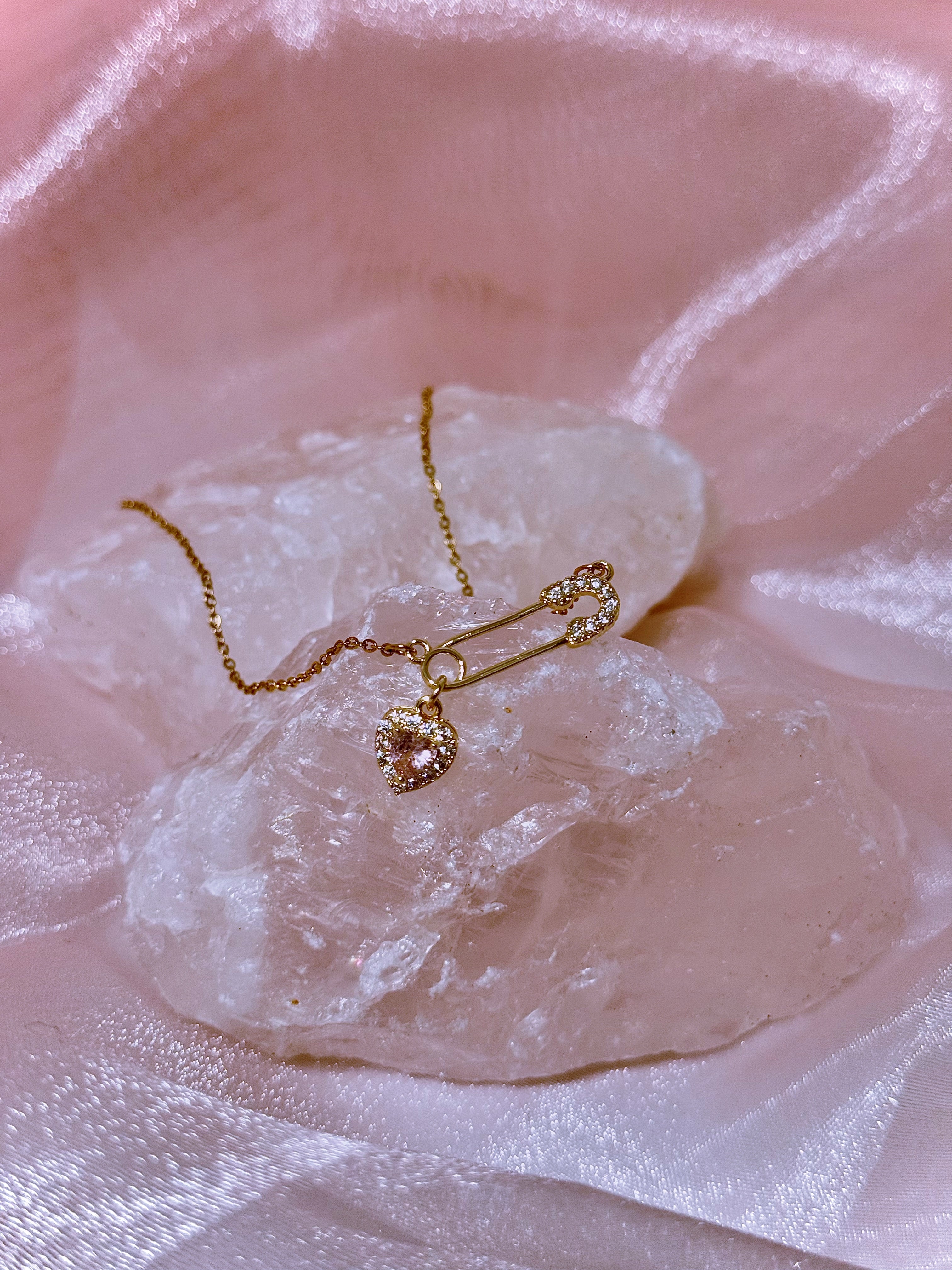 Blush Heart Paperclip Charm Necklace