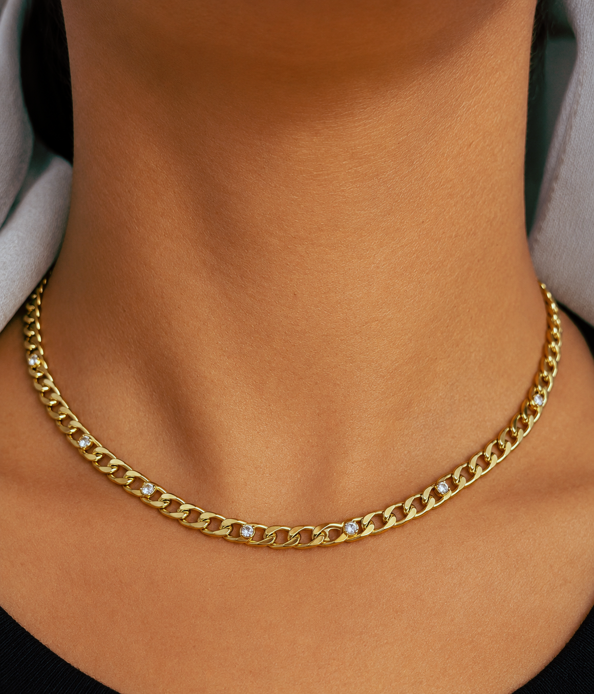 Gold Crystal Curb Chain Necklace