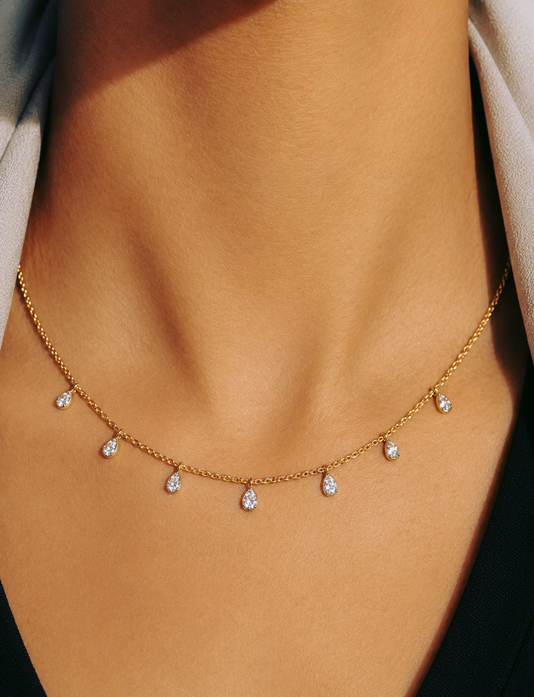 Dainty Crystal  Rain Drop Necklace
